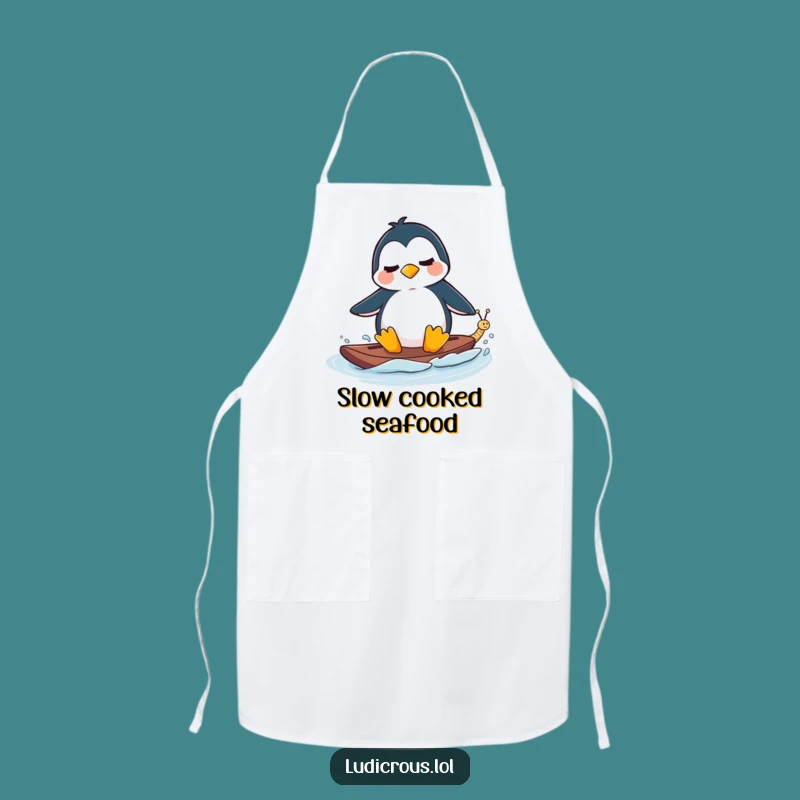 Funny Apron - Penguin Waterskiing Snail - Kitchen Arctic Humor Gift!