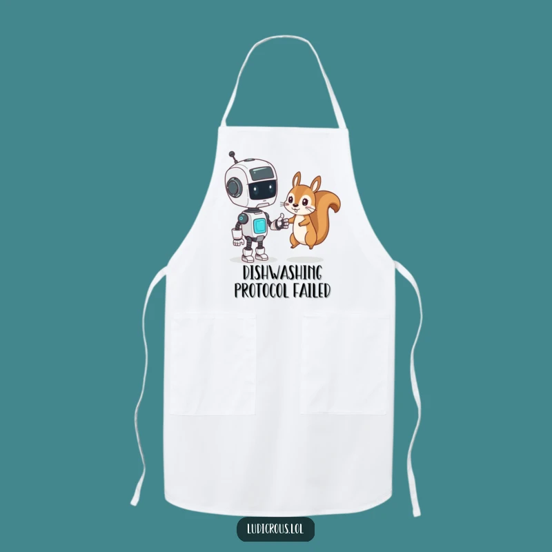 Funny Apron - Robot Squirrel High Five - Kitchen Tech Humor Gift!
