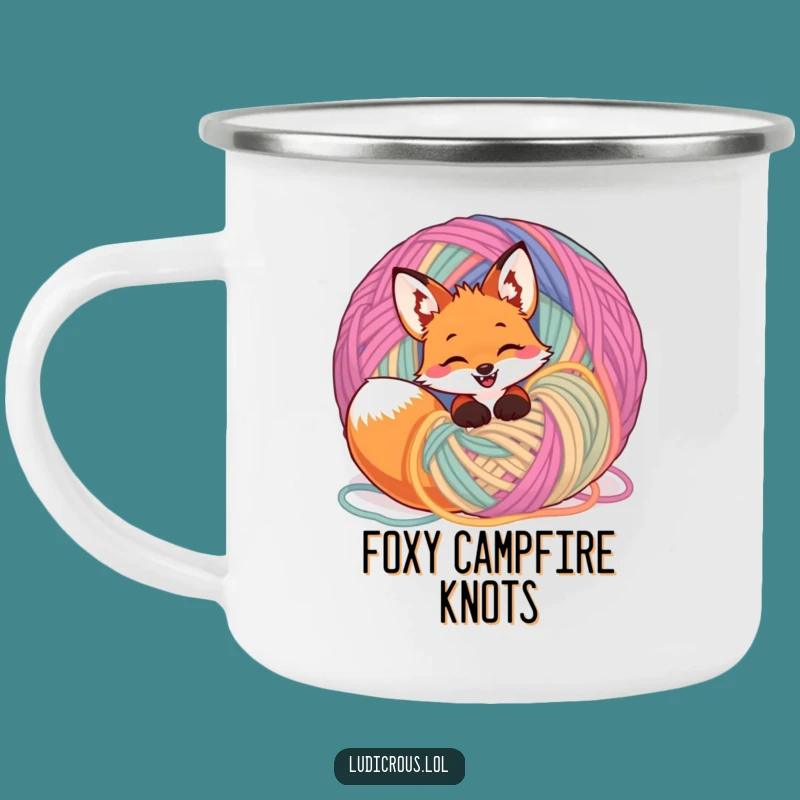 Funny Fox Yarn Camping Mug: Cozy Campfire Companion