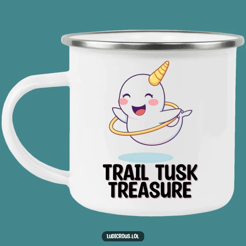 Funny Narwhal Camping Mug: Chuckling Tusk Hula Hoop Adventure - Great Gift