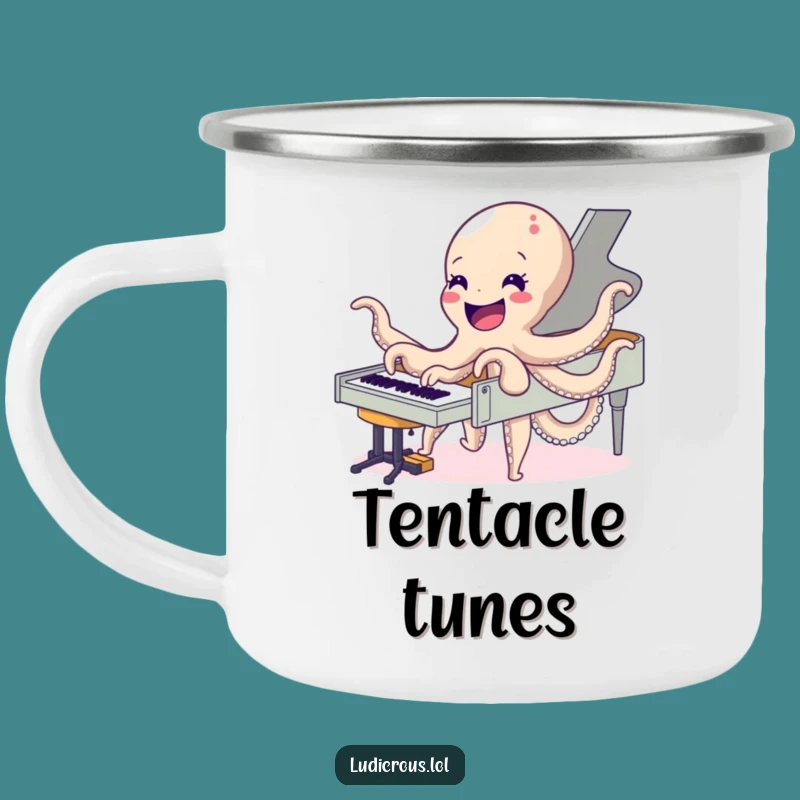 Funny Octopus Piano Camping Mug: Musical Outdoor Sip, Perfect Hilarious Gift for Campers!