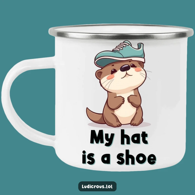 Funny Otter Shoe Hat Camping Mug: Adventure-Ready Humor for Outdoors, Great Gift!