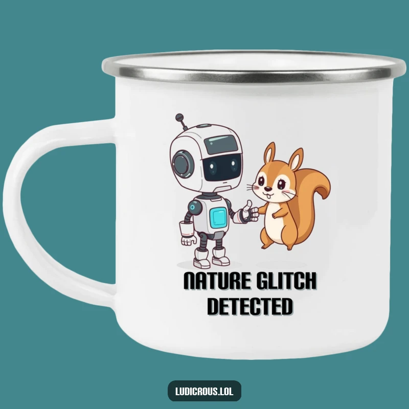 Funny Camping Mug - Robot Squirrel High Five - Outdoor Tech Humor Gift!