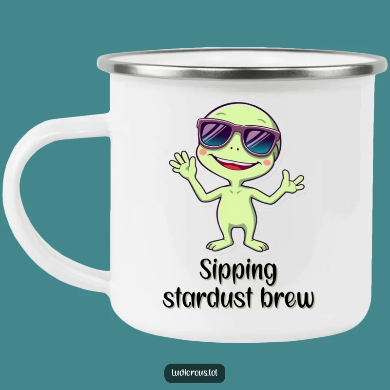 Funny Alien Camping Mug: Giggling Extraterrestrial Sunglasses, Hilarious Outdoor Gift