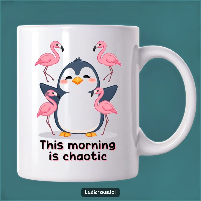 Funny Penguin Juggling Mug: Hilarious Confusion and Flamingo Fun