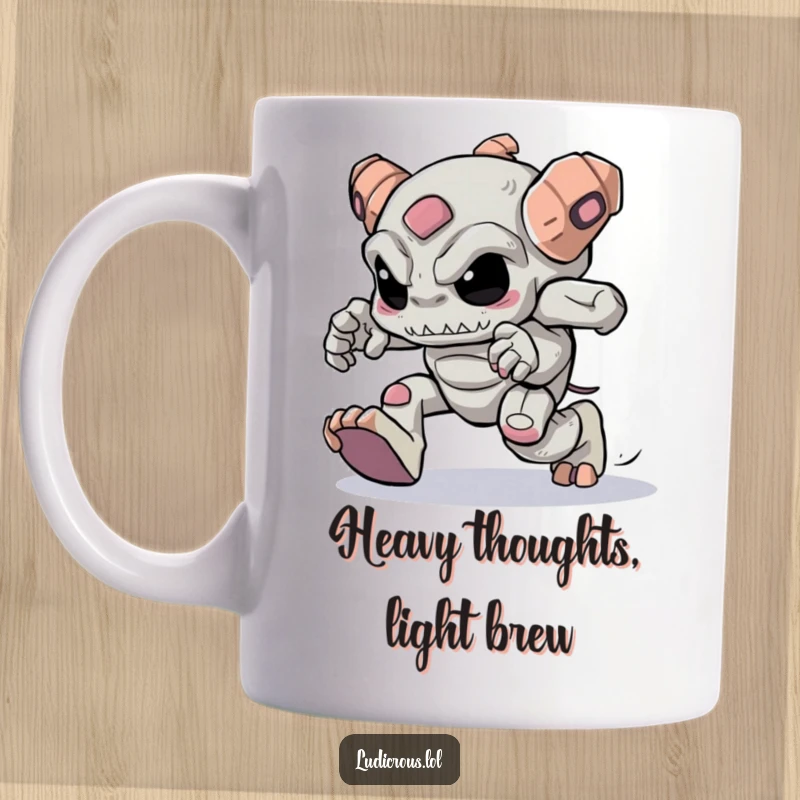 Funny golem with heavy feet trying to skip, showcasing determination and humor.