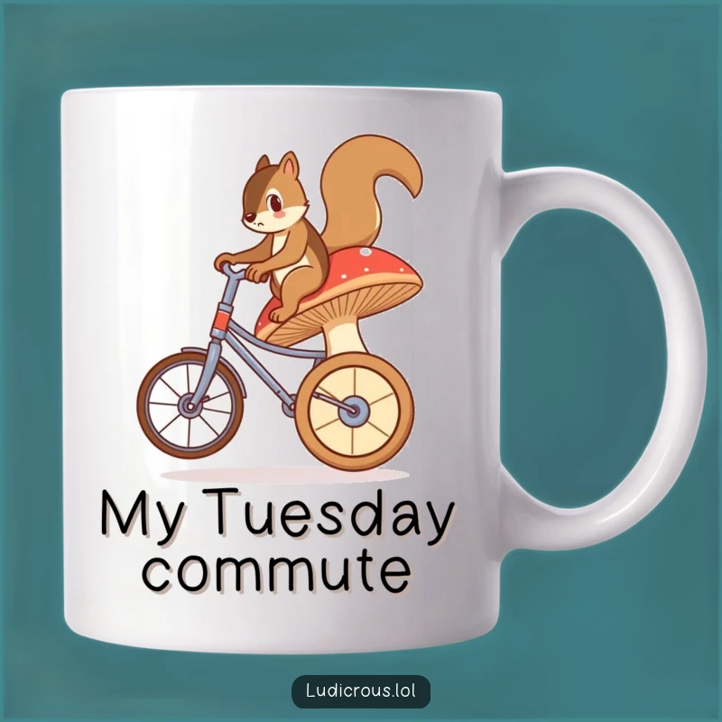 Funny Squirrel Mushroom Unicycle Mug - Bewildered Rider Coffee Cup
