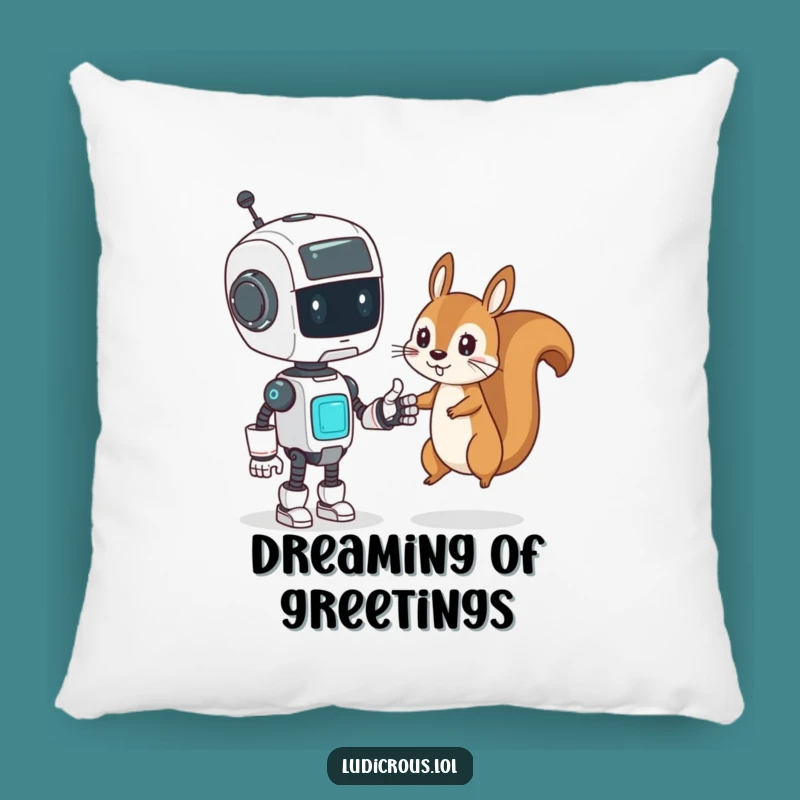 Funny Pillow - Robot Squirrel High Five - Comfy Tech Humor Gift!