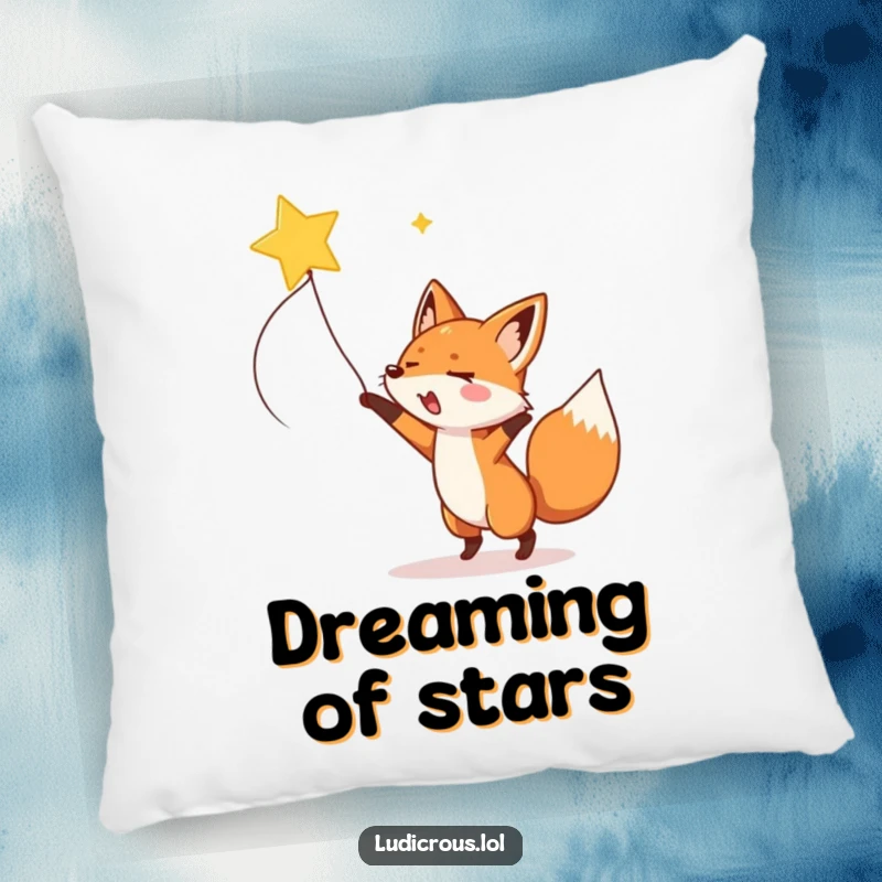 A soft pillow featuring a fox lassoing a shooting star, bringing whimsical and humorous celestial vibes.