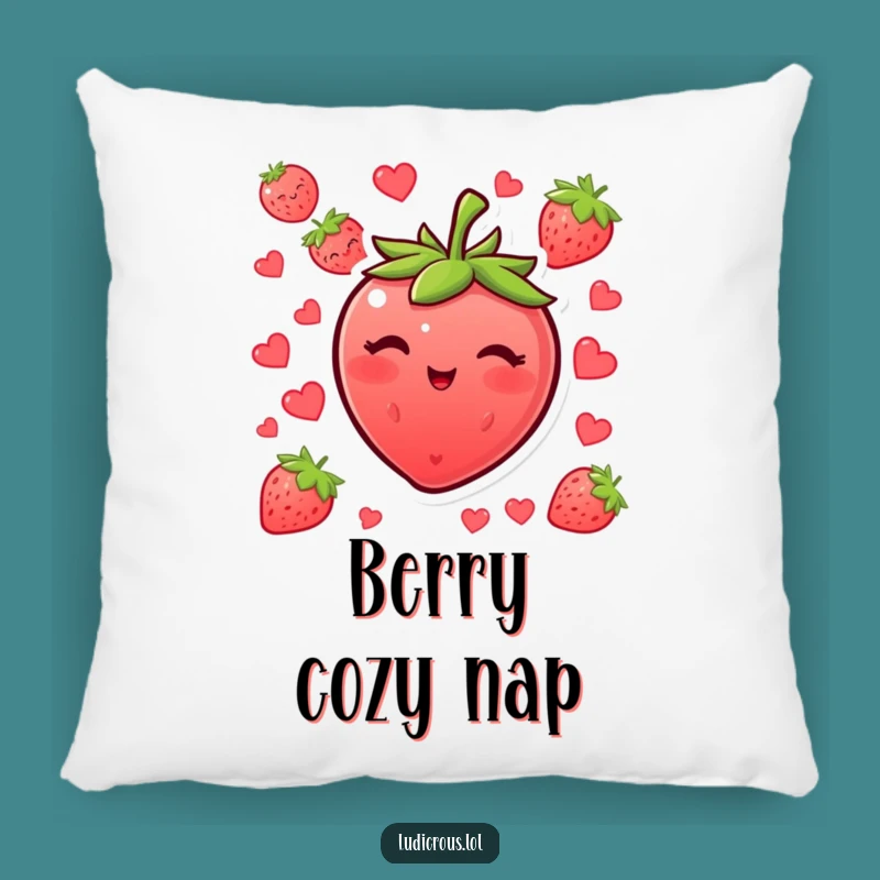 Funny Blushing Strawberry Wink Pillow - Cute & Cozy Accent for a Playful Touch