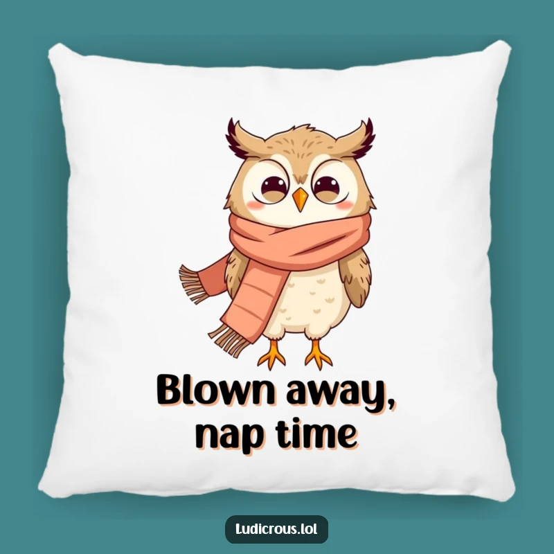 Funny Owl Pillow: Grinning Owl Scarf, Windblown Comfort, Cozy Hilarious Home Decor Gift