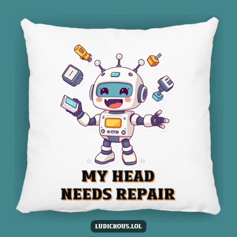 Funny Robot Pillow: Cheerful Juggling Parts Cushion, Hilarious Comfy Decor Gift