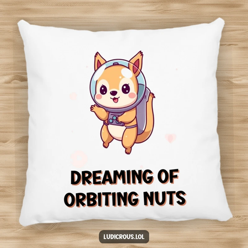 Funny pillow with a playful squirrel astronaut floating in space, providing a soft, humorous, and celestial decorative accent.