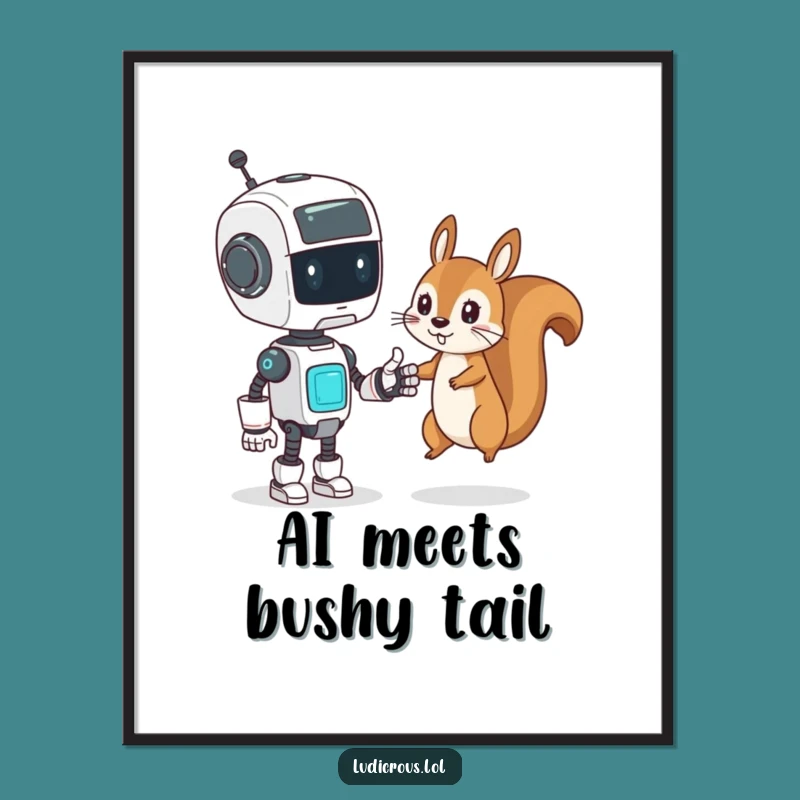 Funny Digital Art Print - Robot Squirrel High Five - Instant Tech Humor Gift!