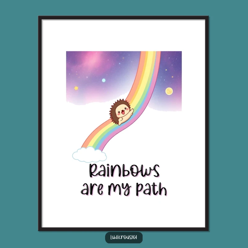 Funny Hedgehog Rainbow Art Print: Bring Cosmic Whimsy Home