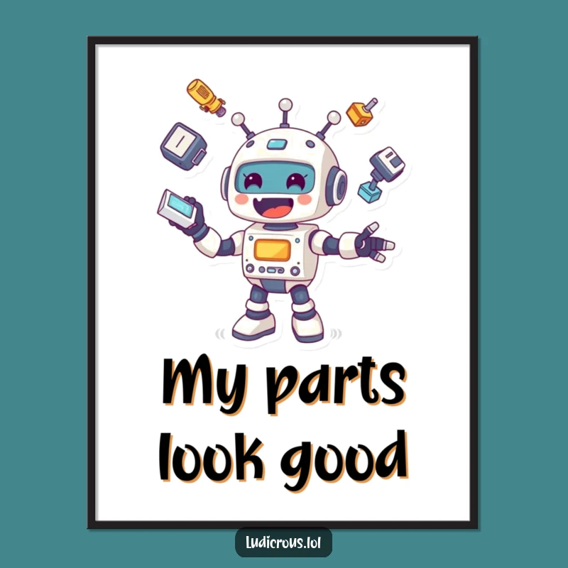 Funny Robot Digital Art: Cheerful Juggling Parts, Hilarious Wall Decor & Gift