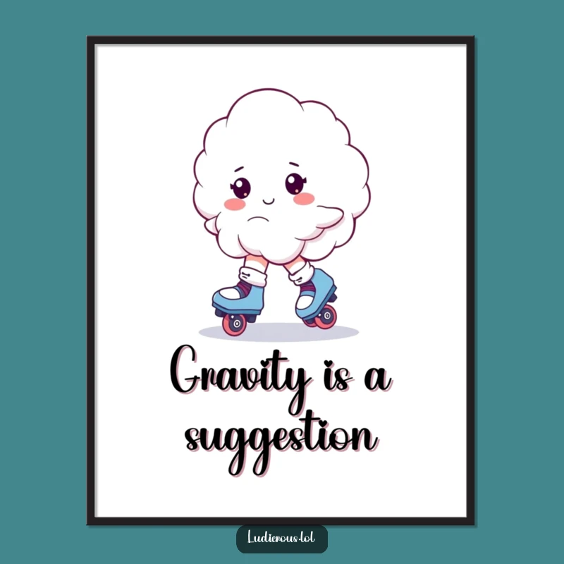 Funny Cloud Roller Skates Digital Art: Whimsical Printable Decor - Hilarious Gift!