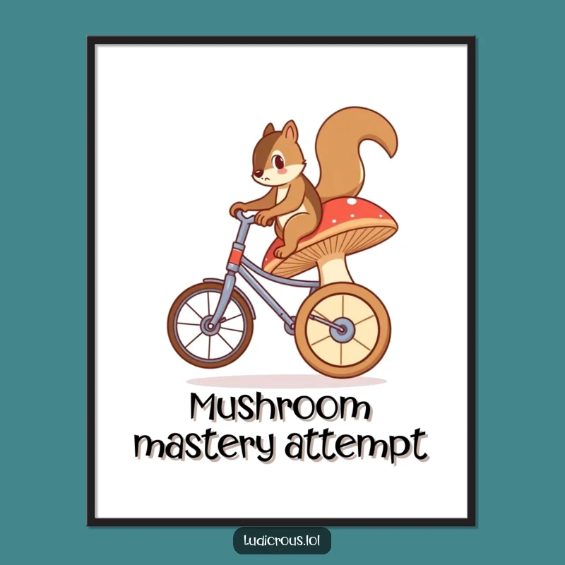 Funny Squirrel Mushroom Digital Art - Bewildered Rider Decor