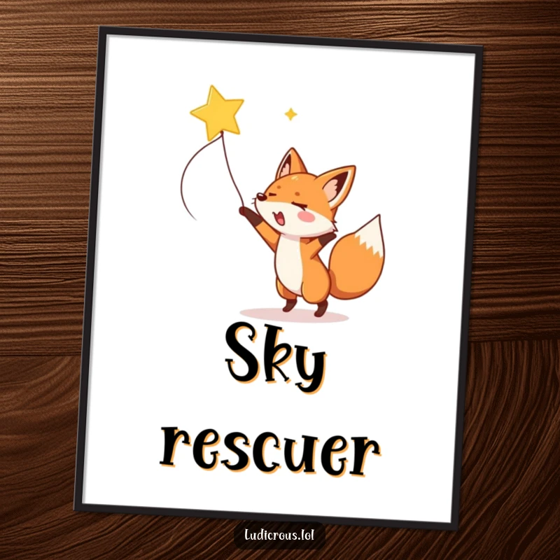 Funny fox enthusiastically lassoing a shooting star, available as a downloadable digital art print for instant magic.