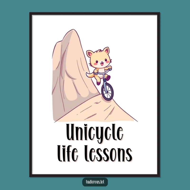 Funny Unicycle Critter Digital Art: Steep Hill Download, Instant Funny Gift Decor