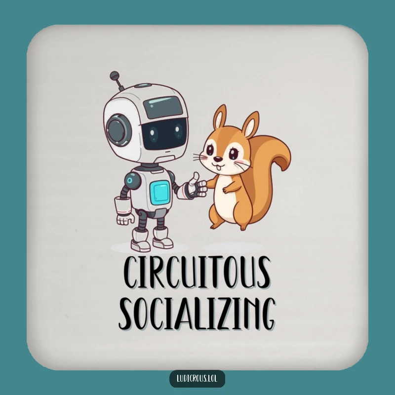 Funny Drink Coaster - Robot Squirrel High Five - Tech Table Protection Gift!