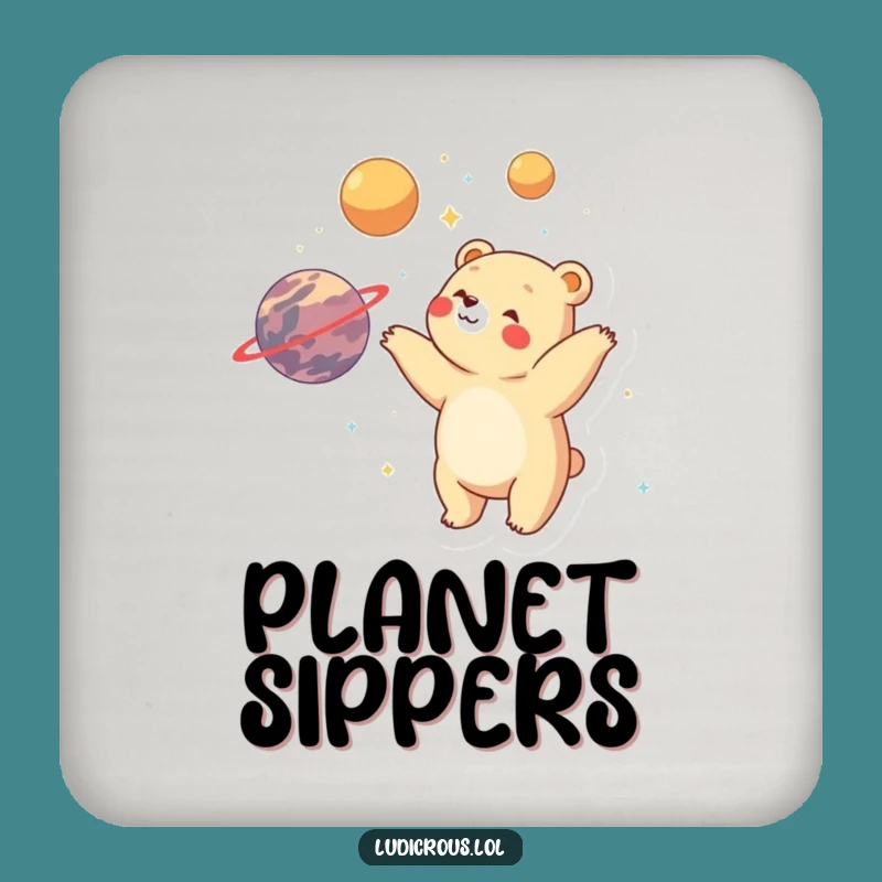 Funny Bear Planet Juggler Coaster: Protect surfaces with galactic giggles!