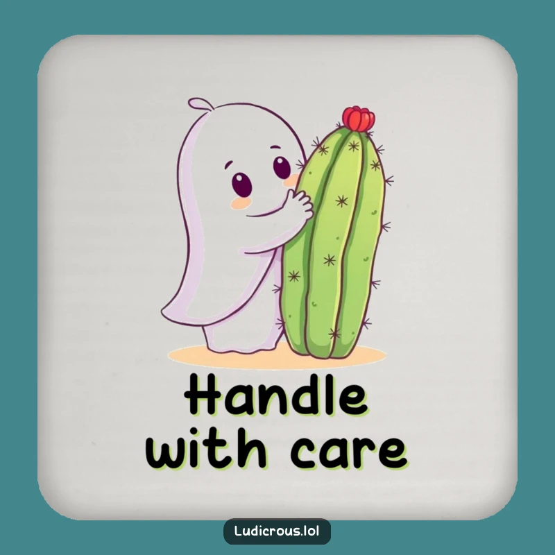 Funny Ghost Cactus Hug Drink Coaster: Protect Surfaces with Spooky Charm - Gift!