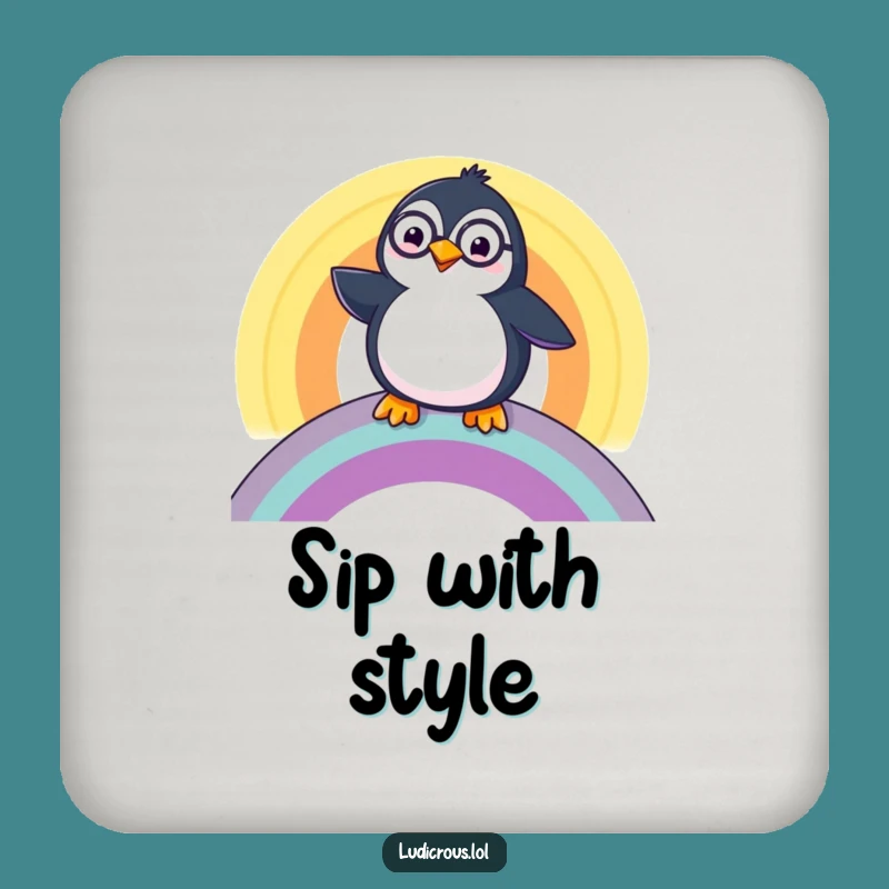 Funny Penguin Monocle Coaster: Protect Surfaces with Dapper Humor, Gift!