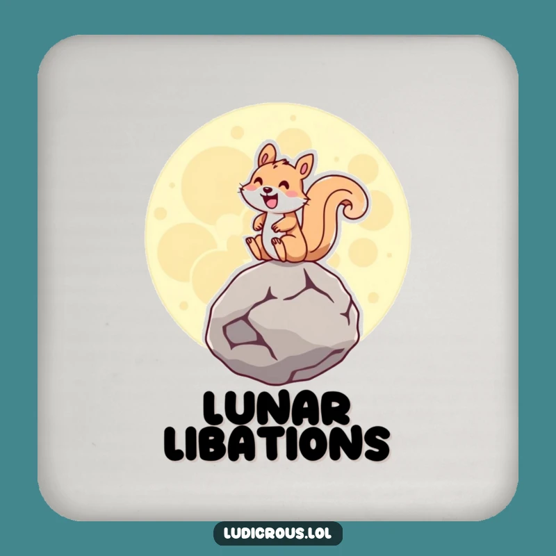Funny Squirrel Moon Rock Coaster: Protect surfaces with celestial chuckles!