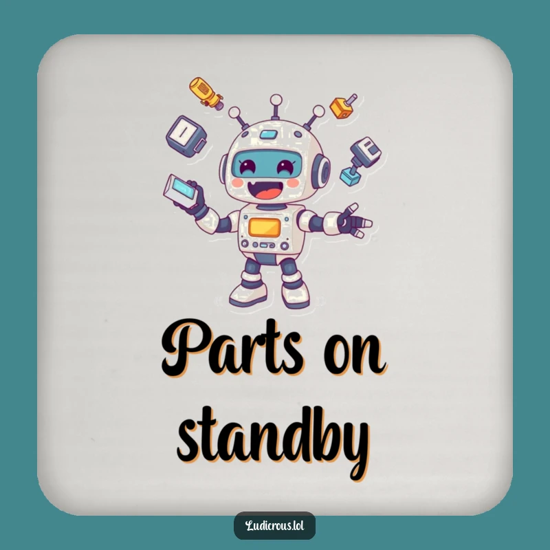 Funny Robot Drink Coaster: Cheerful Juggling Parts, Hilarious Protector Gift