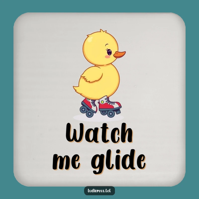 Funny Wobbly Duckling Skates Drink Coaster: Protect Surfaces with Charm