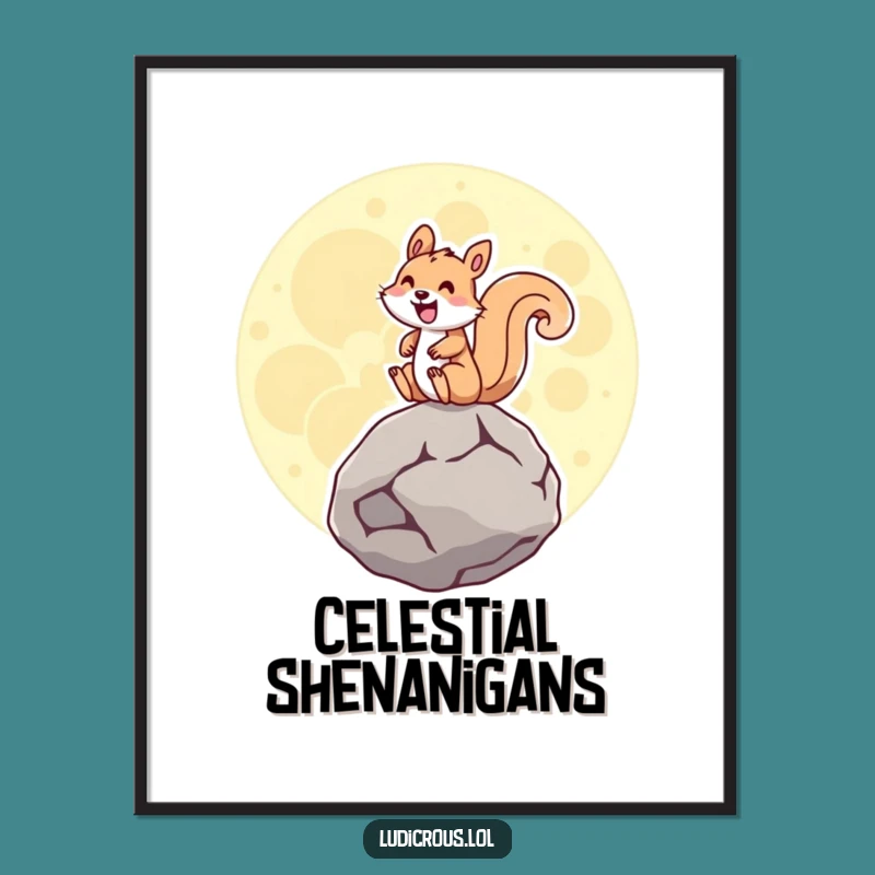 Funny Squirrel Moon Rock Poster: Bring cosmic laughter to your walls!