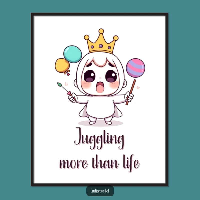 Funny Juggling Crown Poster: Surprised Royal Art Print, Unique Funny Gift Decor