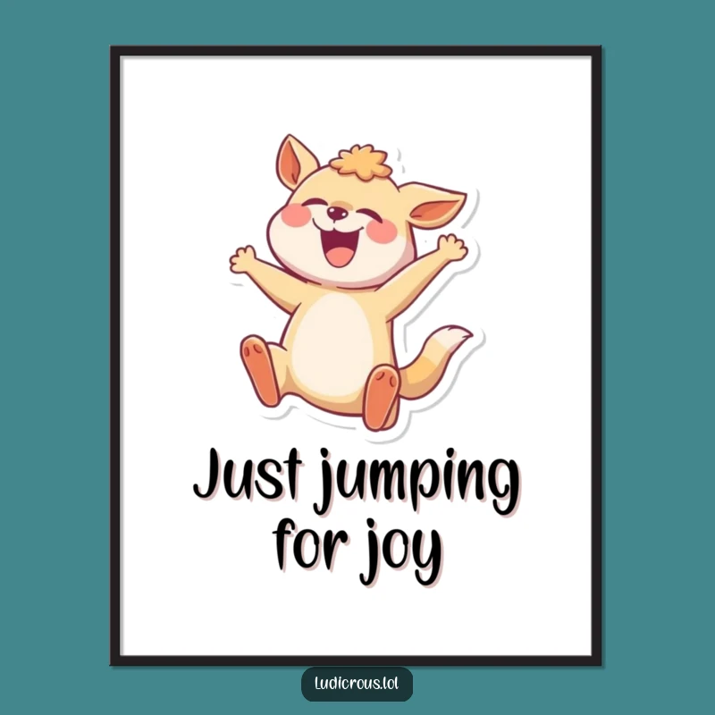 Funny Mid-Leap Animal Poster: Joyful Pose Art, Unique Funny Gift Decor