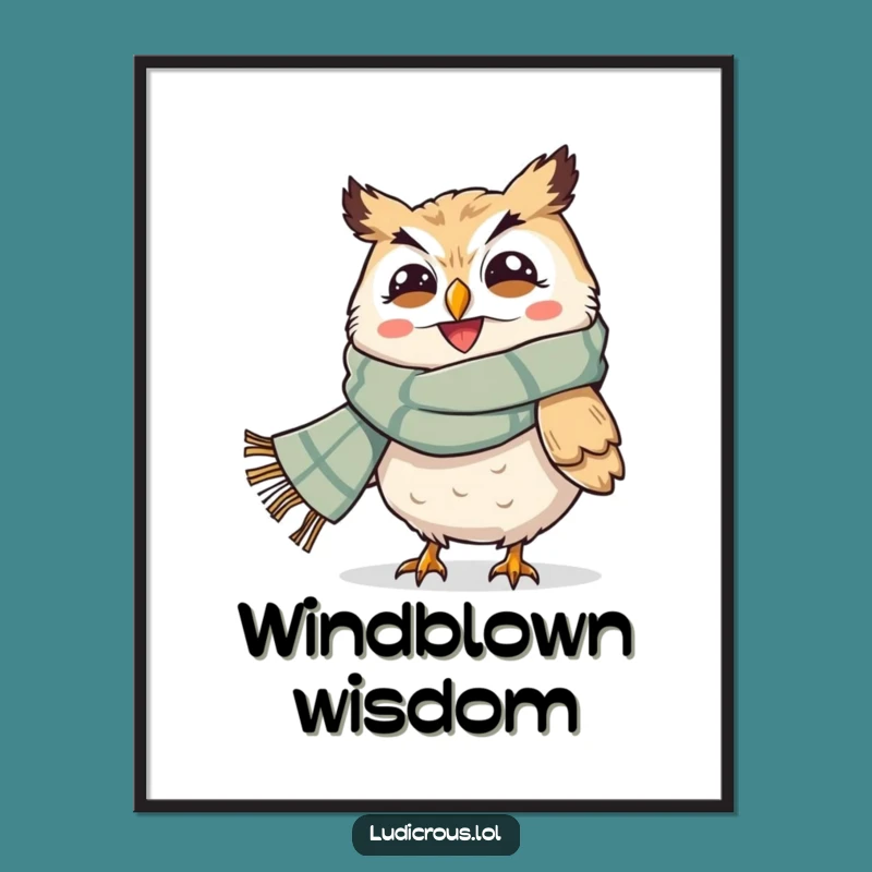 Funny Owl Windblown Poster: Whimsical Wall Art for a Laugh
