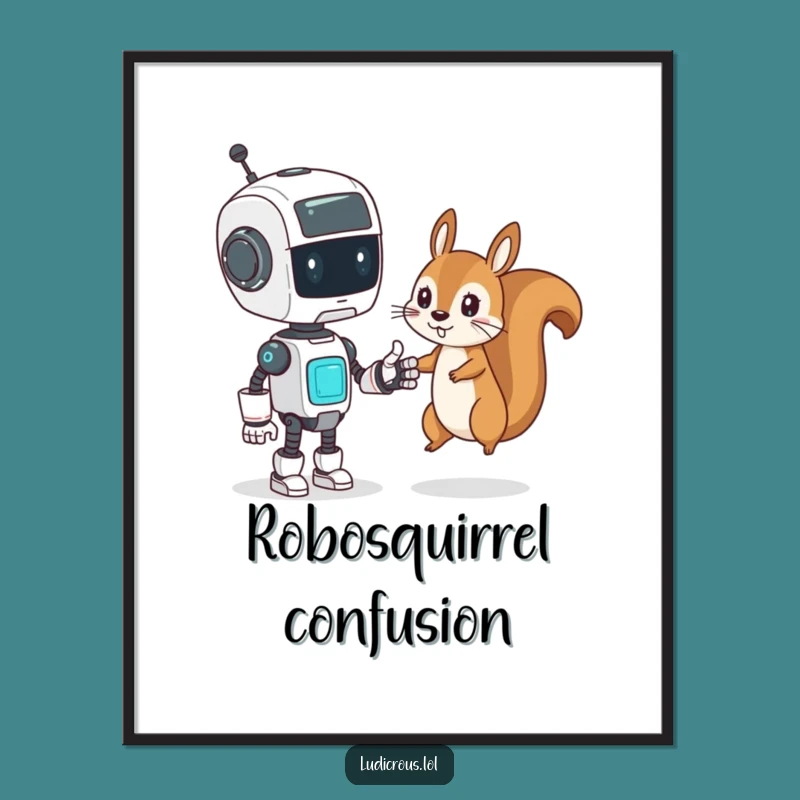 Funny Poster - Robot Squirrel High Five Art - Tech Humor Decor Gift!