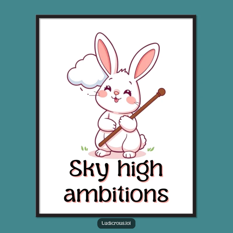 Funny Rabbit Cloud Petting Poster: Whimsical Wall Art for Lighthearted Spaces