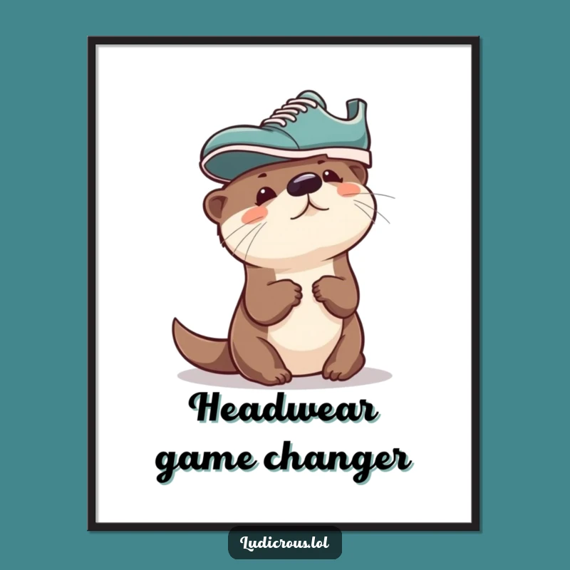Funny Otter Shoe Hat Poster: Adorable Animal Art, Hilarious Decor, Perfect Gift!