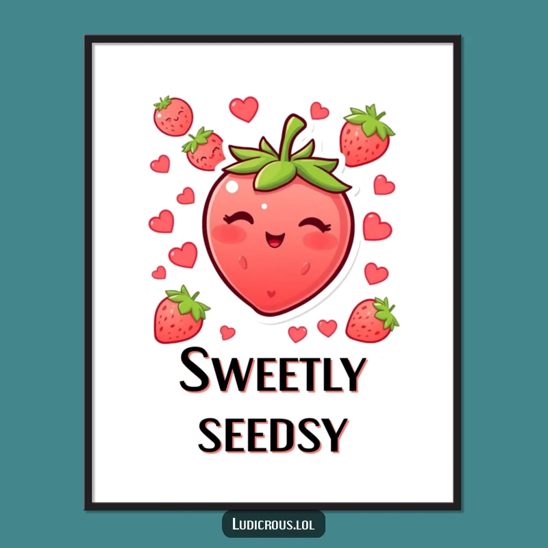 Funny Blushing Strawberry Wink Poster - Vibrant & Humorous Wall Art for Fruit Lovers