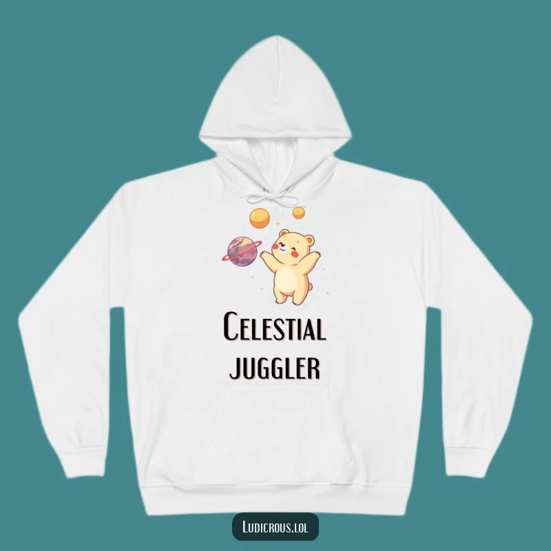 Cozy Funny Bear Planet Juggler Hoodie: Wrap yourself in cosmic warmth!