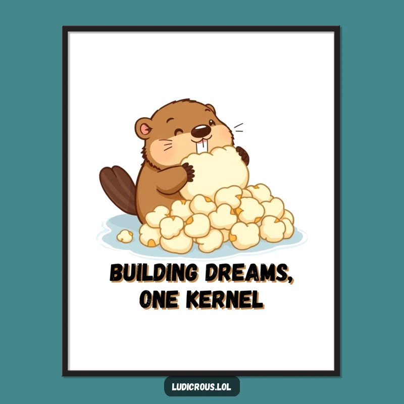 Funny Free Printable Wall Art: Popcorn Dam Beaver Build - Whimsical Downloadable Decor