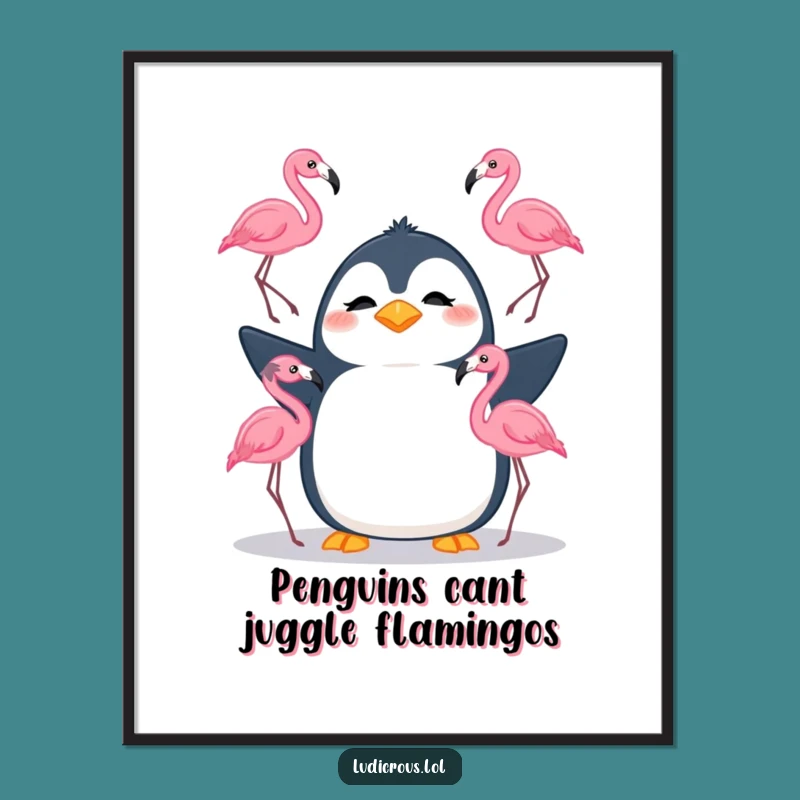 Free Printable Wall Art: Juggling Penguin - Quirky Downloadable Decor for Your Home