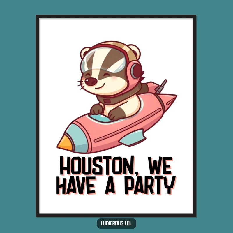 Free Printable Wall Art: Humorous Badger Rocket Pilot for Quirky Downloadable Home Decor