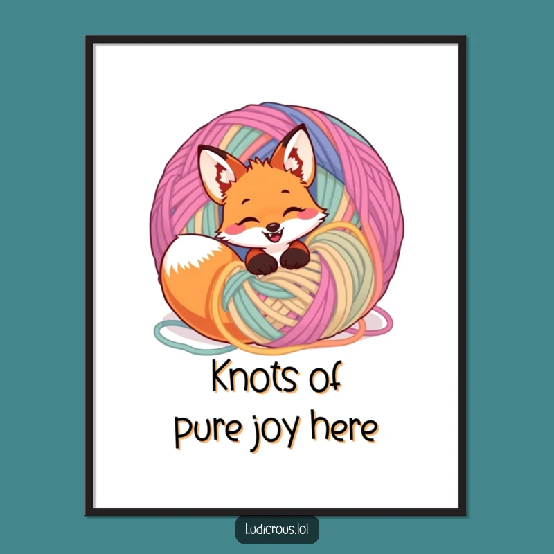 Funny Free Printable Wall Art: Giggling Fox Yarn Ball - Quirky Decor