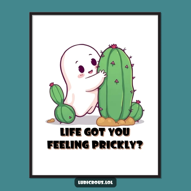 Funny Free Printable Wall Art: Ghost Hugs Cactus - Downloadable Quirky Decor