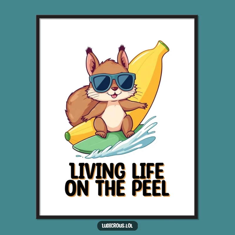 Funny Free Printable Wall Art: Surfing Squirrel Banana - Quirky Downloadable Art
