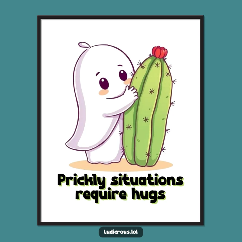 Free Printable Wall Art: Ghost's Cactus Hug Attempt - Comical Downloadable Art