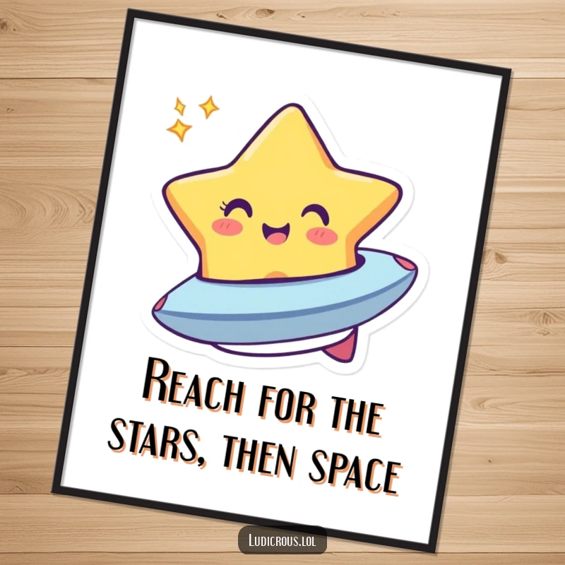 Funny Free Printable Wall Art: A cheerful star winks then morphs into a tiny spaceship, bringing playful cosmic energy to any space.