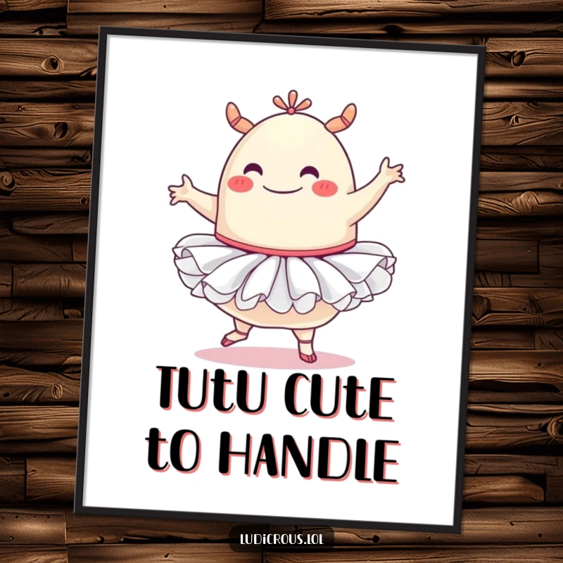 Funny Free Printable wall art of a happy blob monster in a tutu attempting ballet, whimsical decor.