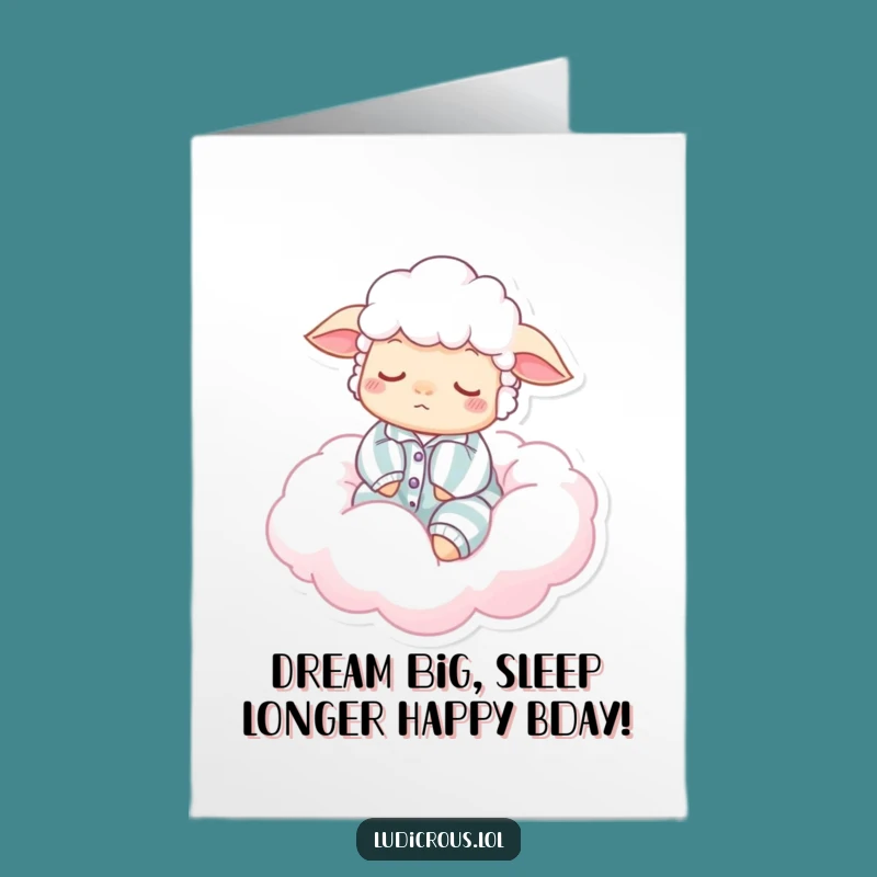 Free Printable Sleepy Sheep Birthday Card: Funny Pajama Cloud Downloadable Gift